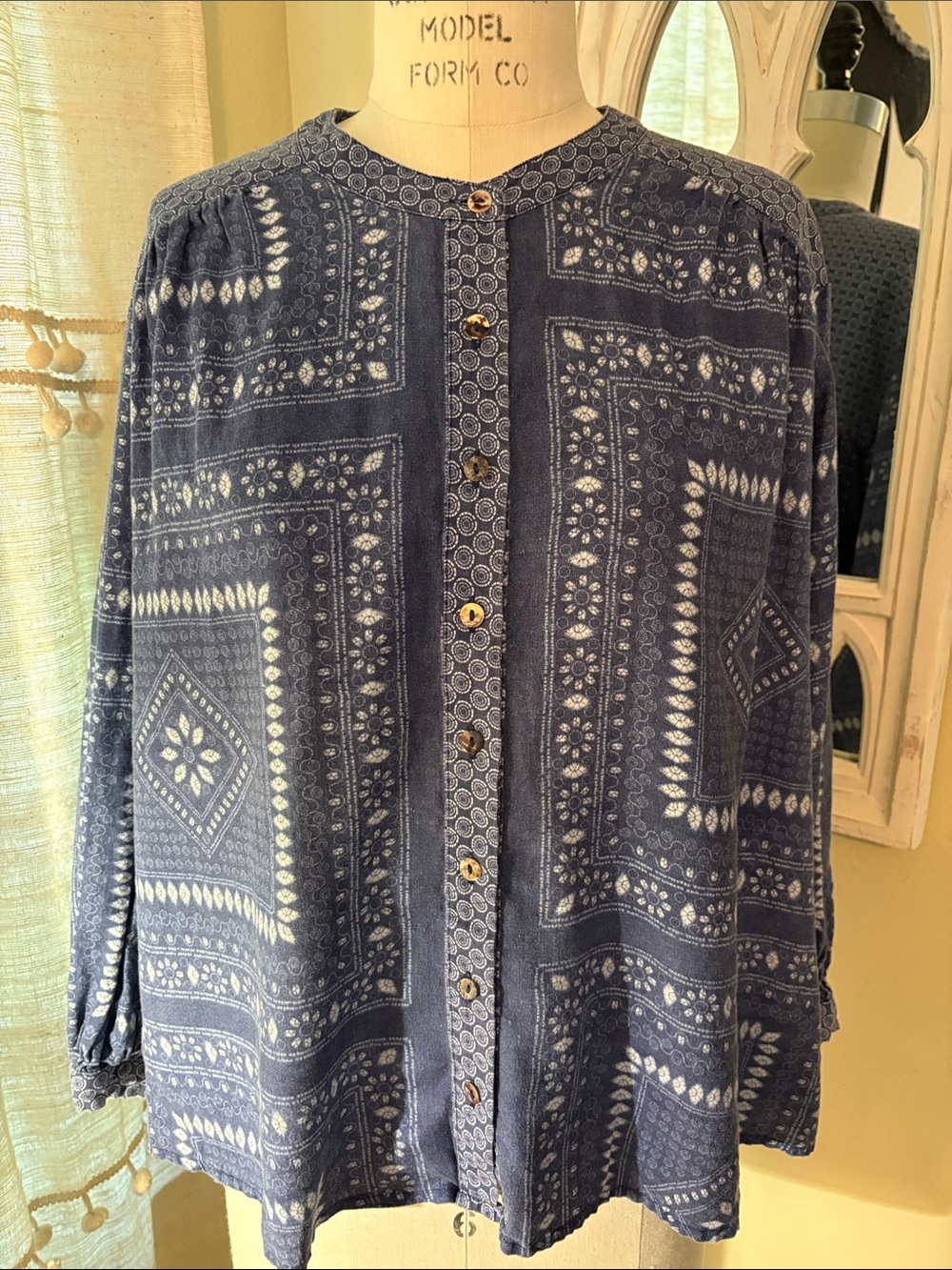 Johnny Was Indigo Bandana-Print Button Front Blouse